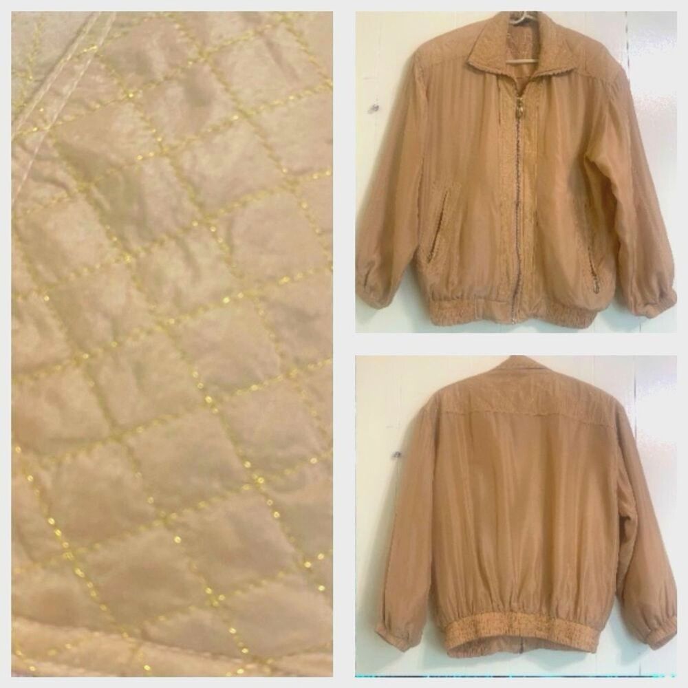 Vintage FUDA International 80s Gold Silk Puffer Jacket Size S Sporty Oversize